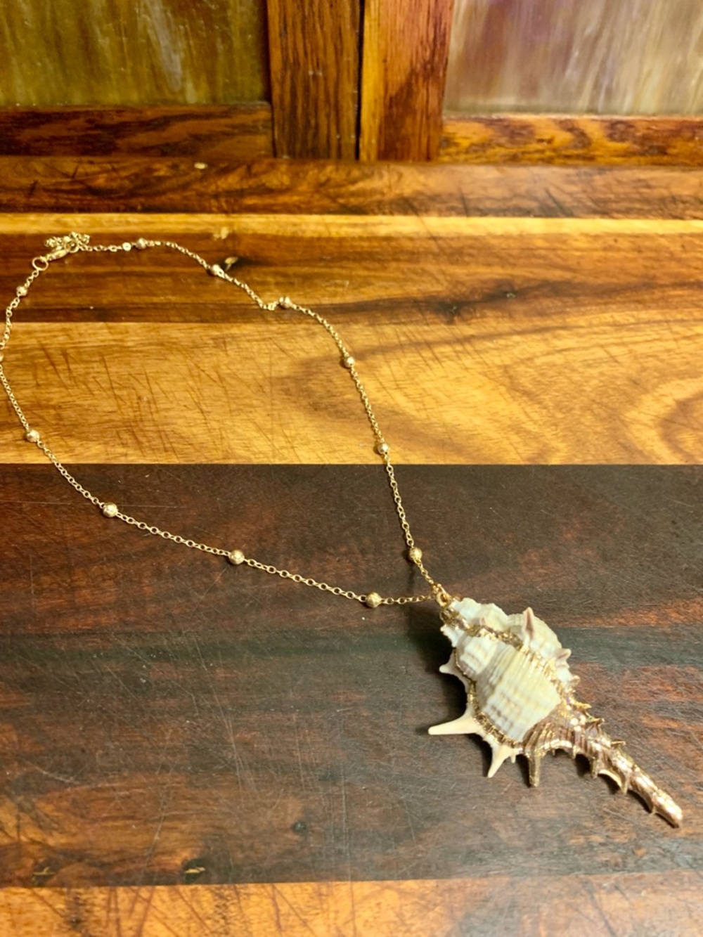 Simple Gold Leaf Natural Shell Necklace Mini Conch Shell - Picture 3 of 7